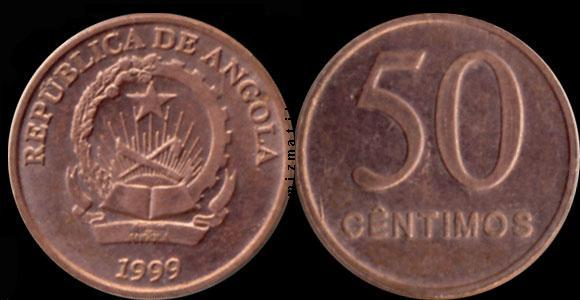Монета 50 сентимо, выпущенная в Анголе
