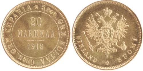 Золотая монета Николая 2, 20 марок.