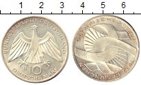 Монета ФРГ 10 марок 1972 Олимпиада 1972 в Мюнхене Серебро UNC-