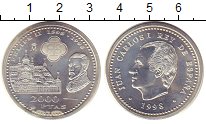 Монета Испания 2000 песет 1998 400 - летие  Филиппа II Серебро UNC