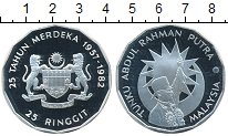 Монета Малайзия 25 рингит Серебро 1982 Proof-