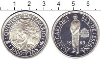 Монета Испания 1000 песет 1989 Открытия Америки Серебро Proof-