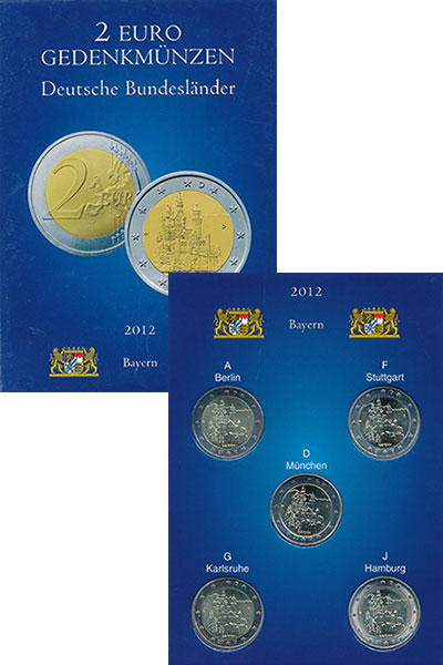 Набор монет Германия Набор монет 2 евро Биметалл 2012 UNC