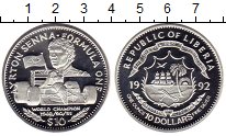 Монета Либерия 10 долларов Серебро 1992 Proof-