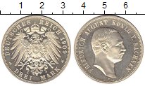 Монета Саксония 3 марки Серебро 1909 Proof-
