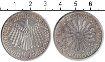 Монета ФРГ 10 марок 1972 Олимпиада-1972 в Мюнхене Серебро UNC-