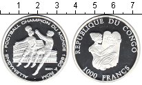 Монета Конго 1000 франков 2001 Чемпионат мира по футболу 1990 Сер...