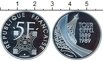 Монета Франция 5 франков Серебро 1989 Proof-