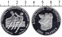 Монета Конго 1000 франков 2001 Чемпионат мира по футболу 1990 г С...