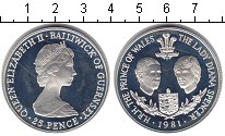 Монета Гернси 25 пенсов 1981 Елизавета II Серебро Proof-