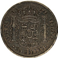 Продать Монеты Испания 20 реалов 1864 Серебро