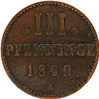 Продать Монеты Шаумбург-Липпе 3 пфеннига 1864 Медь