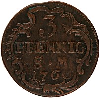 Продать Монеты Эрфурт 3 пфеннига 1761 Медь