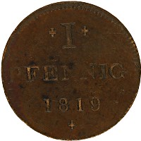 Продать Монеты Франкфурт 1 пфенниг 1819 Медь