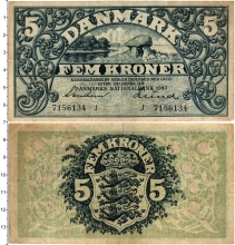 Продать Банкноты Дания 5 крон 1942 