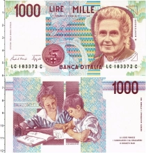Продать Банкноты Италия 1000 лир 1990 
