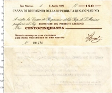 Продать Банкноты Сан-Марино 150 лир 1976 