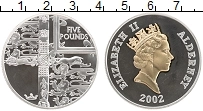 Продать Монеты Олдерни 5 фунтов 2002 Серебро