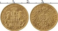 Продать Монеты Гамбург 10 марок 1908 Золото