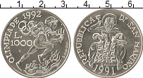 Продать Монеты Сан-Марино 1000 лир 1991 Серебро