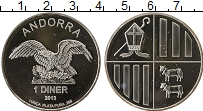 Продать Монеты Андорра 1 динер 2008 Серебро