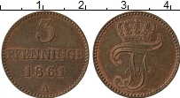 Продать Монеты Мекленбург-Шверин 3 пфеннига 1845 Медь