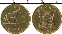 Продать Монеты Замбия 5 квач 1992 Латунь