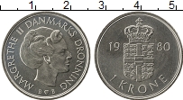 Продать Монеты Дания 1 крона 1980 Медно-никель