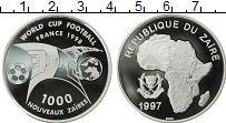 Продать Монеты Заир 1000 заиров 1997 Серебро