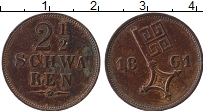 Продать Монеты Бремен 2 1/2 шварена 1853 Медь
