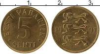 Продать Монеты Эстония 5 сенти 1991 Латунь