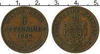 Продать Монеты Саксония 5 пфеннигов 1867 Медь
