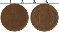 Продать Монеты Шварцбург-Рудольфштадт 1 крейцер 1840 Медь