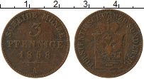 Продать Монеты Шварцбург-Зондерхаузен 3 пфеннига 1858 Медь