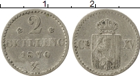 Продать Монеты Норвегия 2 скиллинга 1870 Серебро