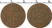 Продать Монеты Росток 3 пфеннига 1855 Медь