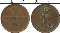 Продать Монеты Ганновер 2 пфеннига 1851 Медь
