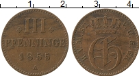 Продать Монеты Мекленбург-Стрелитц 3 пфеннига 1843 Медь
