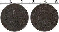 Продать Монеты Сан-Марино 5 сентесим 1869 Медь