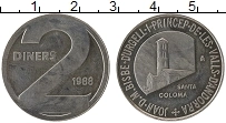 Продать Монеты Андорра 2 динерса 1988 Медно-никель