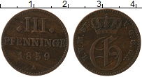 Продать Монеты Мекленбург-Стрелитц 3 пфеннига 1832 Медь