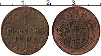Продать Монеты Саксония 1 пфенниг 1805 Медь