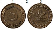Продать Монеты ФРГ 5 пфеннигов 1949 сталь покрытая латунью