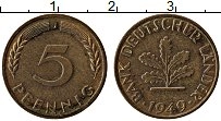 Продать Монеты ФРГ 5 пфеннигов 1949 сталь покрытая латунью