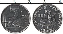 Продать Монеты Сан-Марино 5 лир 1991 Алюминий