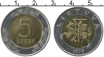 Продать Монеты Литва 5 лит 1999 Биметалл