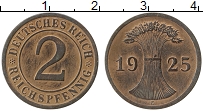 Продать Монеты Веймарская республика 2 пфеннига 1925 Бронза
