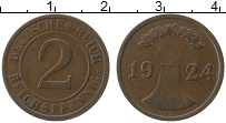 Продать Монеты Веймарская республика 2 пфеннига 1924 Медь