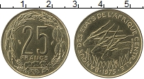 Продать Монеты Центральная Африка 25 франков 1975 Латунь
