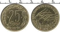 Продать Монеты Центральная Африка 25 франков 1975 Бронза